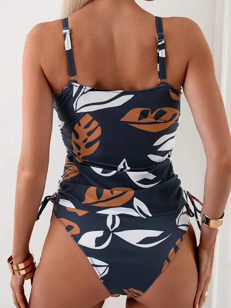 Womens Tankini Set Tropical Print High Waist