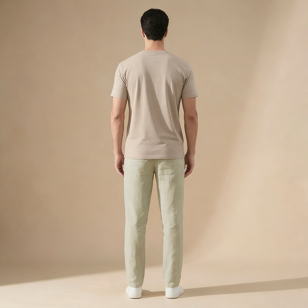 Men's Linen Summer Pants Regular Fit Breathable Fabric Elastic Waist