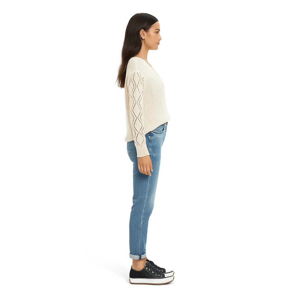 Seraphina | Fall Deep V-Neck Sweater with Diamond Knit Sleeves