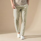 Men's Linen Summer Pants Regular Fit Breathable Fabric Elastic Waist