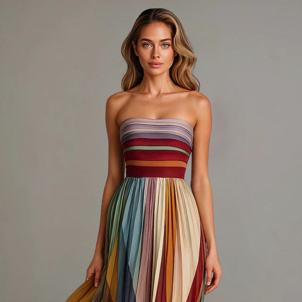 Strapless Pleated Maxi Dress