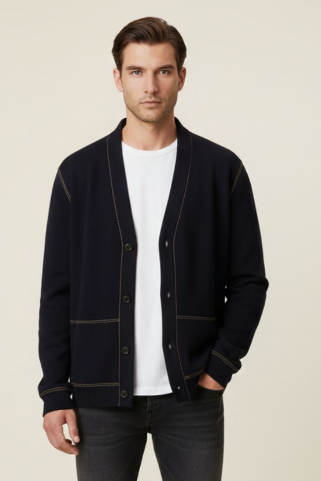Fall Wool Knit Cardigan — Minimalist Open-Front Sweater with Fine Stitch Detailing