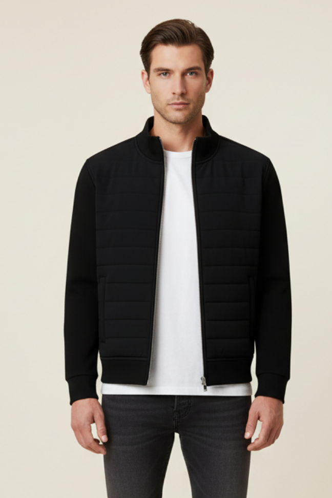 Fall Quilted Zip Jacket — Lightweight Padded Bomber with Ribbed Trim