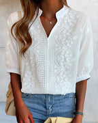 V-Neck Puff Sleeve Blouse Lightweight