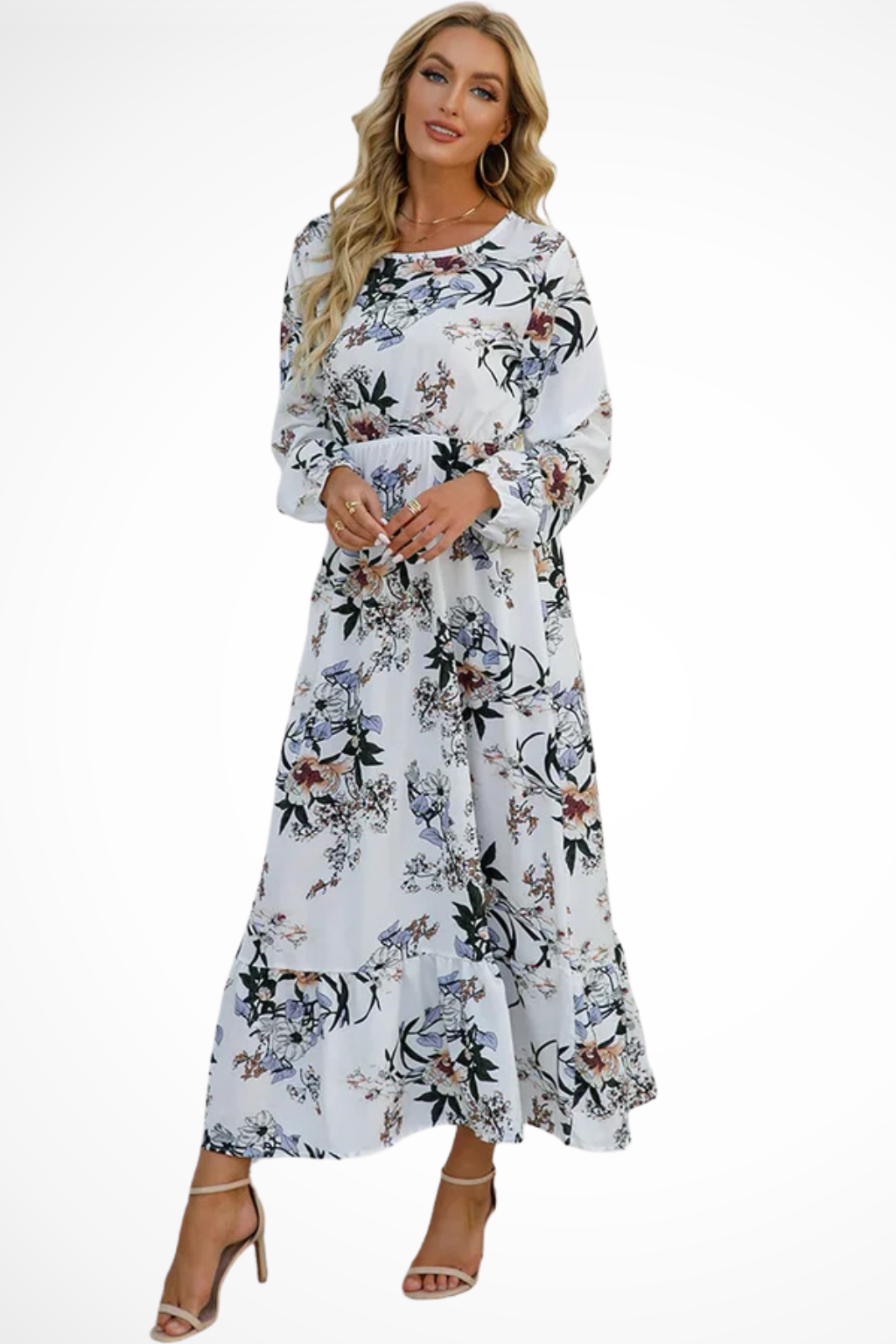 Womens Floral Maxi Summer Dress Long Sleeve Five Color