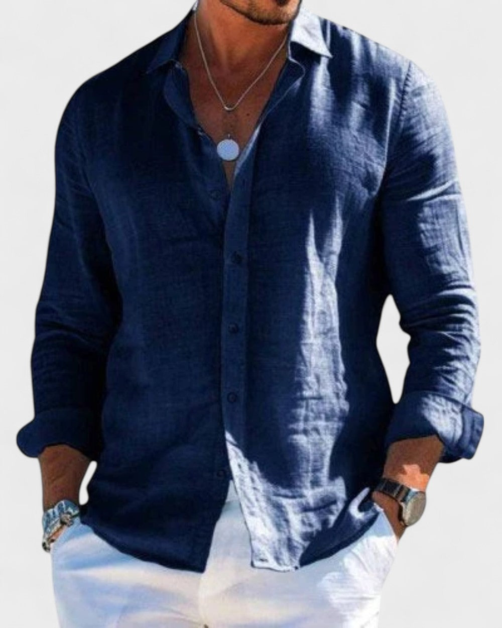 Mens Linen Shirt Long Sleeve Five Color
