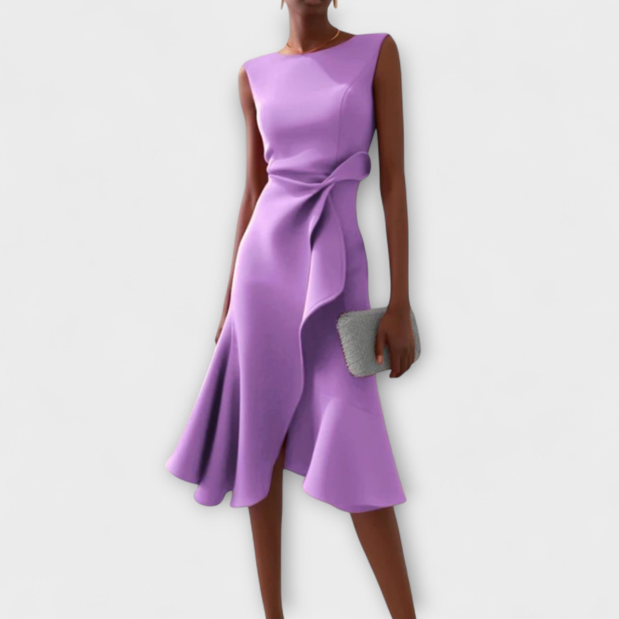 Draped Asymmetric Midi Dress Sleeveless