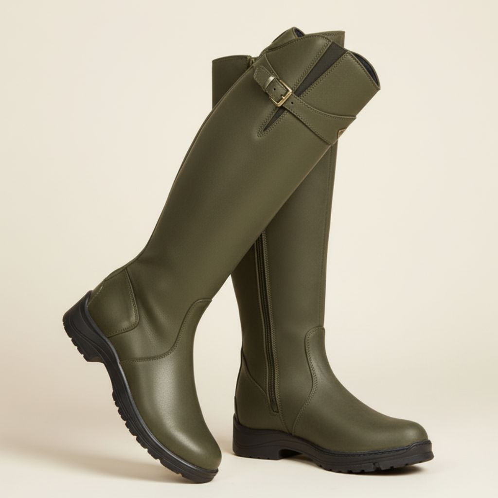 Fall Riding Knee-High Boots — Waterproof Buckle Detail Outdoor Design