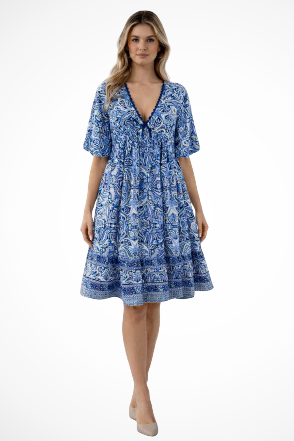 Womens Boho Print Midi Summer Dress V Neck Four Color