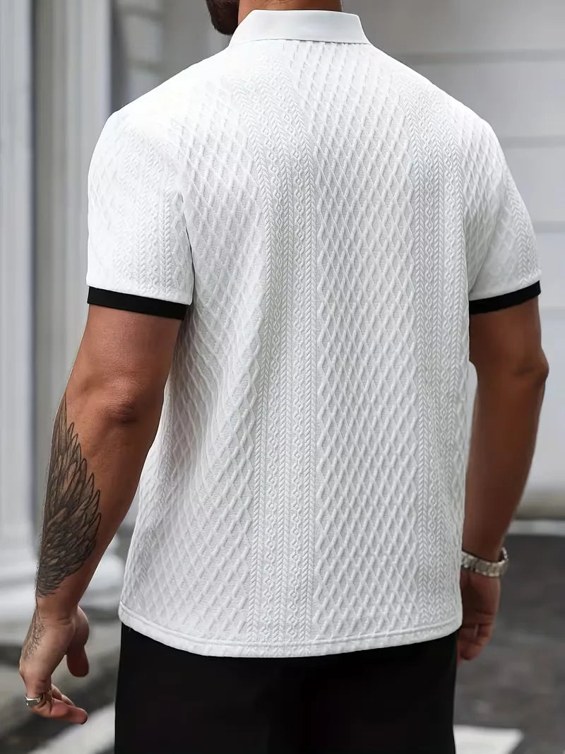 Mens V Neck Polo Jacquard Pattern