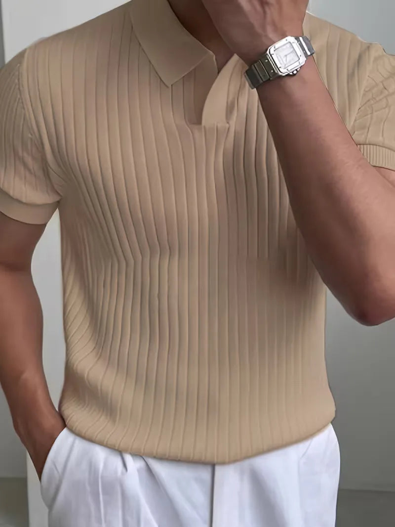 Mens V Neck Ribbed Texture Polo