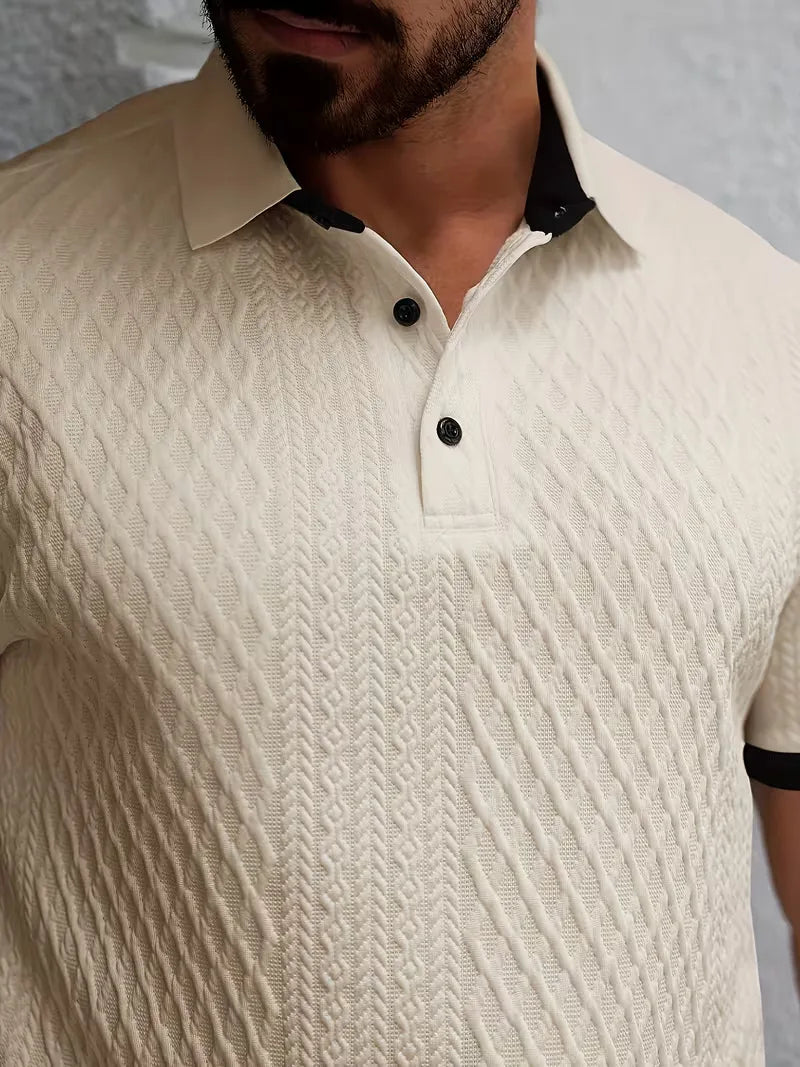Mens V Neck Polo Jacquard Pattern