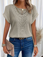 Round Neck Top Lace Trim Short Sleeve