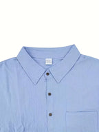 Mens Short Sleeve Linen Shirt Chest Pocket