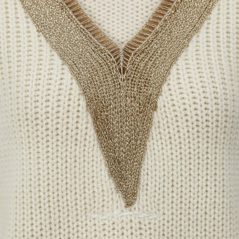 Seraphina | Fall Deep V-Neck Sweater with Diamond Knit Sleeves
