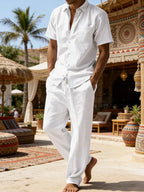 Mens Summer Linen Set Short Sleeve