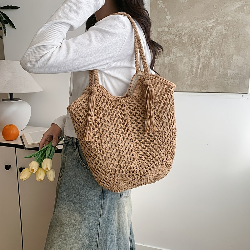Womens Boho Shoulder Bag Woven Handles Two Color