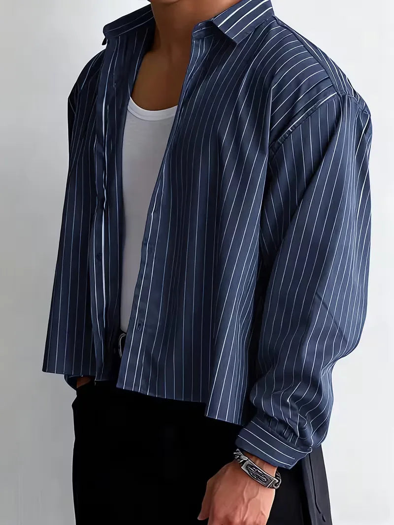Mens Vertical Stripe Long Sleeve Shirt