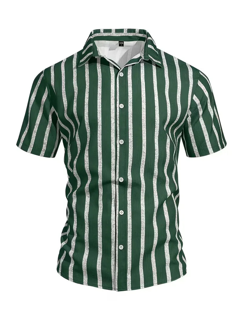 Mens Short Sleeve V Neck Stripe Shirt