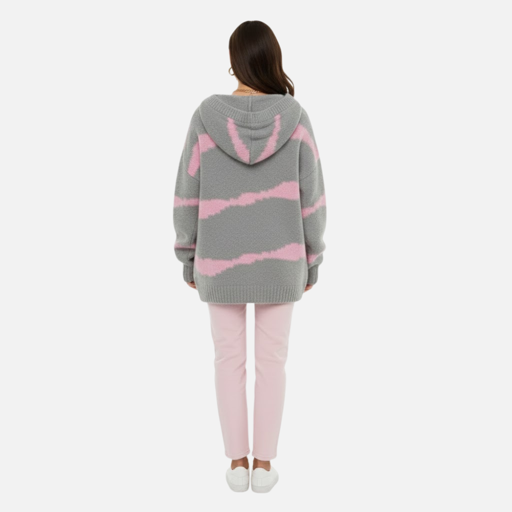 Evangeline | Fall V-Neck Cardigan with Horizontal Stripes and Button Front