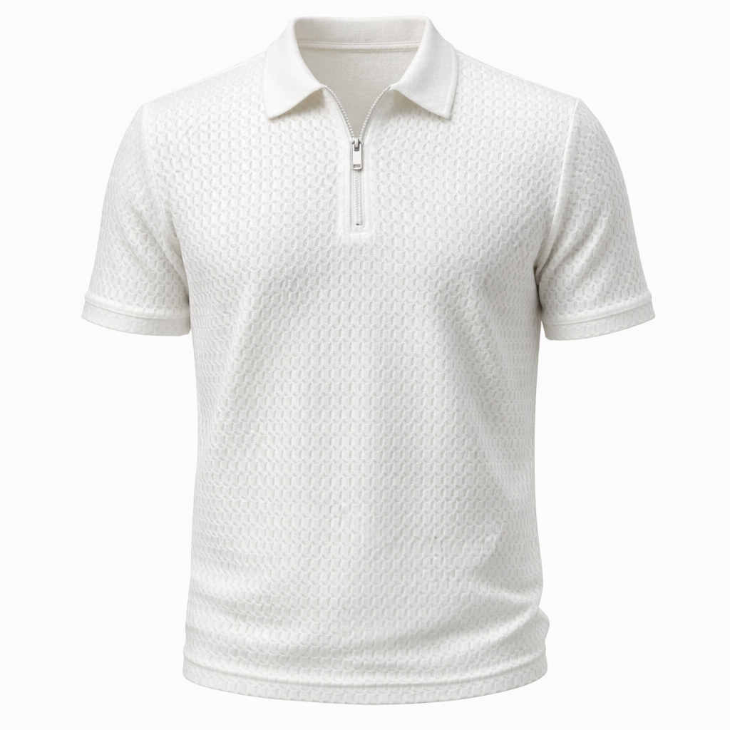 Mens Polo Zip Closure Short Sleeve Textured Five Color