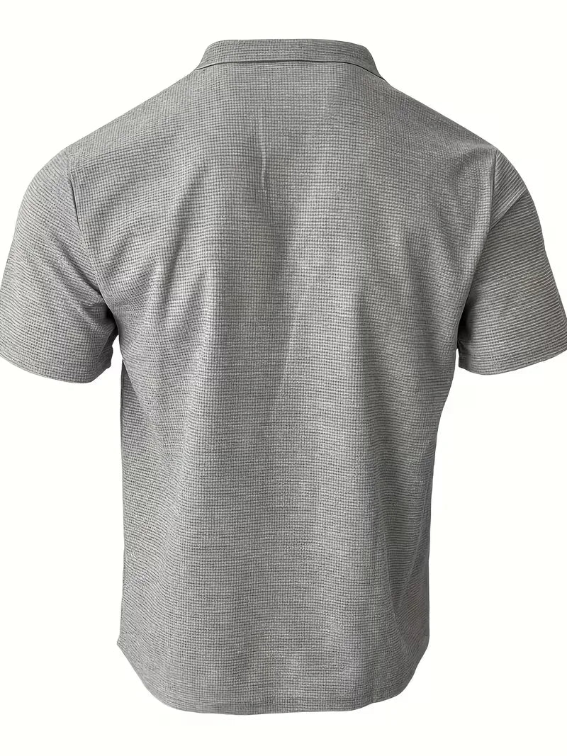 Mens Short Sleeve V Neck Waffle Polo
