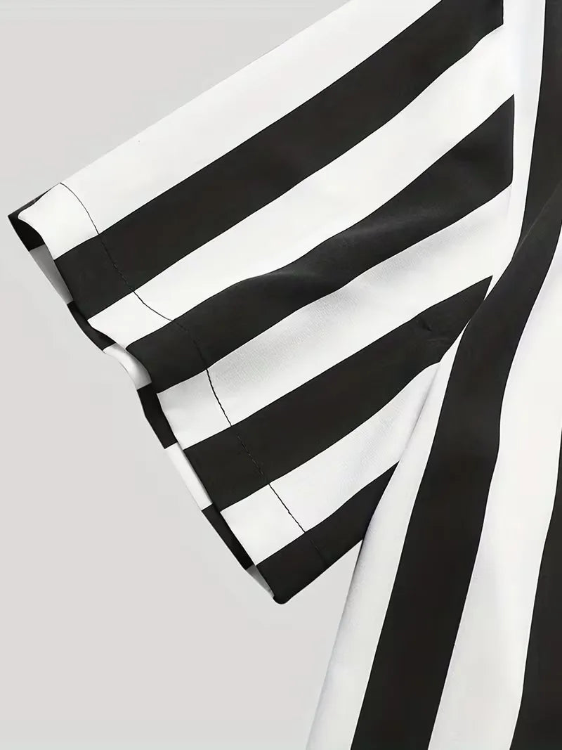 Mens Vertical Stripe Mandarin Collar Shirt