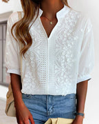 V-Neck Puff Sleeve Blouse Lightweight