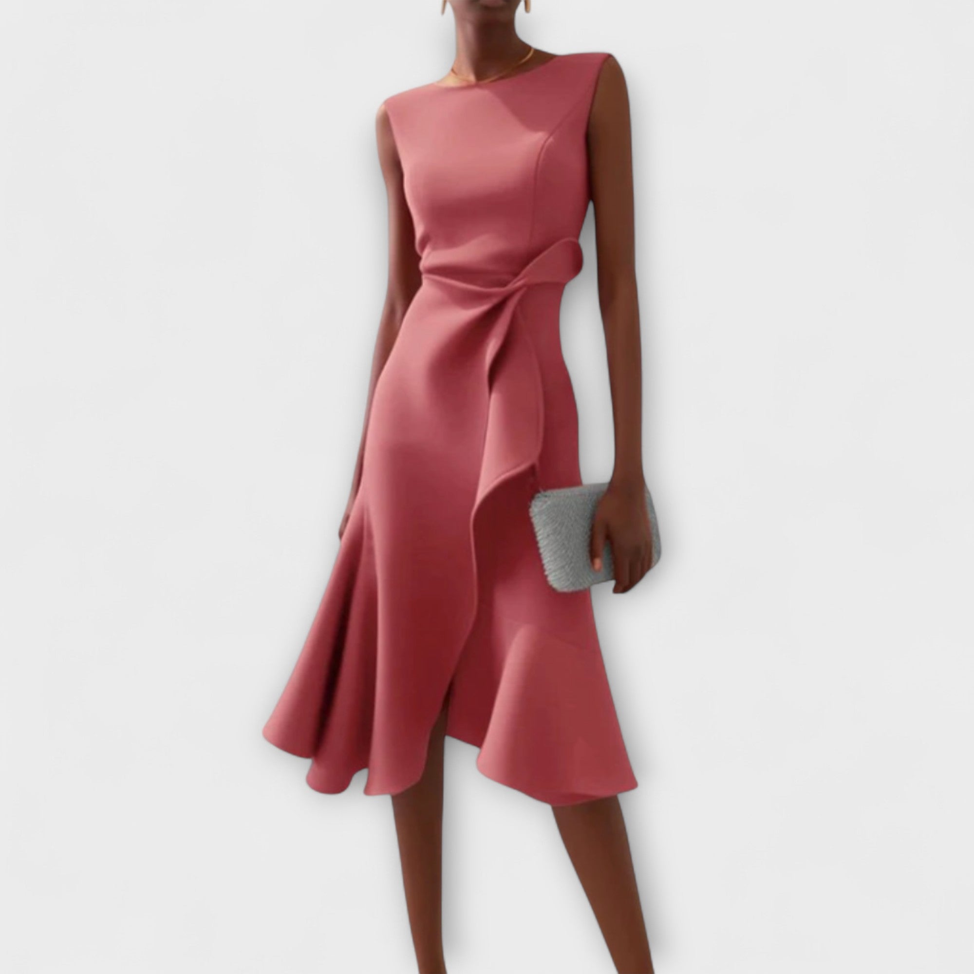 Draped Asymmetric Midi Dress Sleeveless