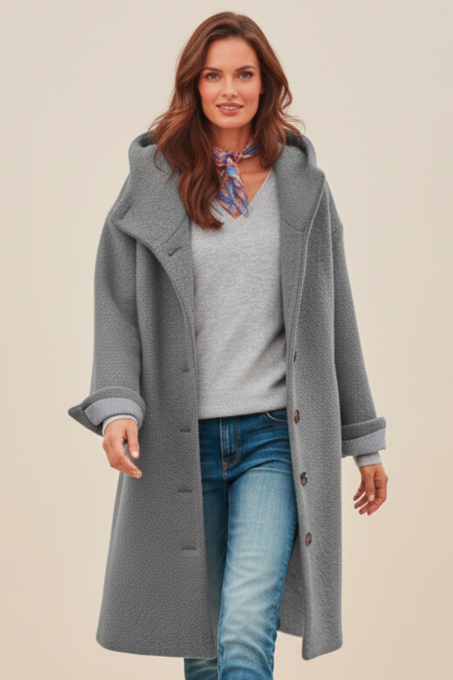 Fall Wool Blend Oversized Coat — Button-Front Hooded Outerwear