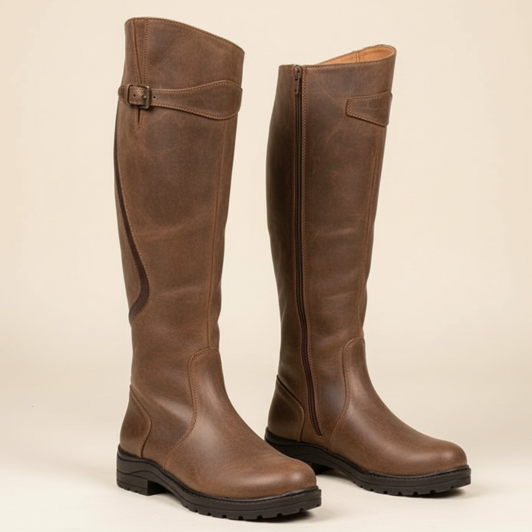 Fall Riding Knee-High Boots — Waterproof Buckle Detail Outdoor Design