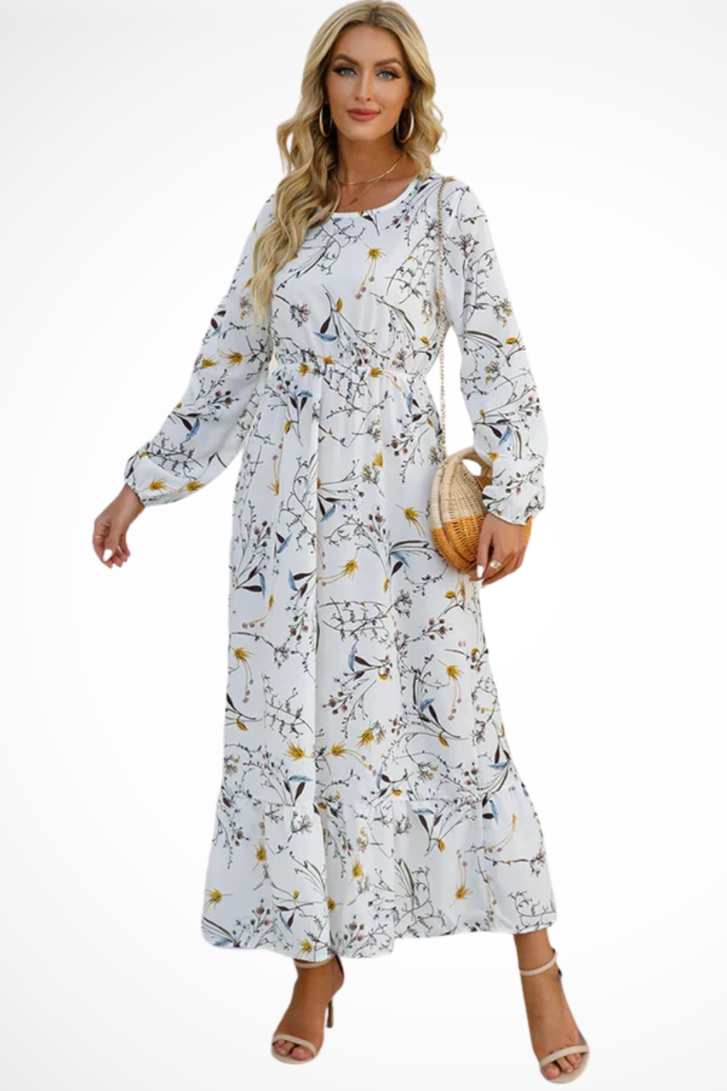 Womens Floral Maxi Summer Dress Long Sleeve Five Color