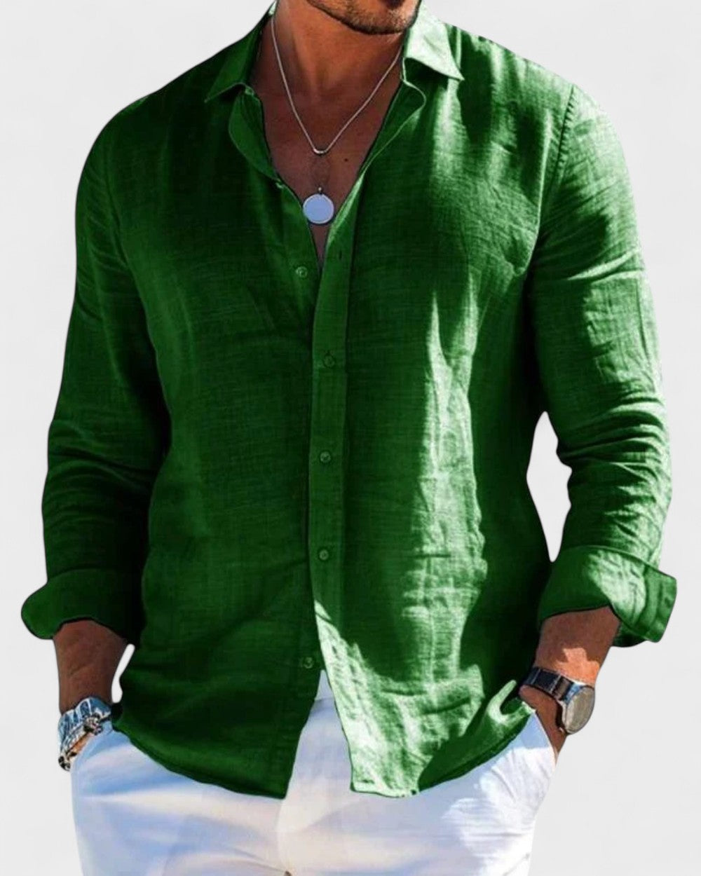 Mens Linen Shirt Long Sleeve Five Color