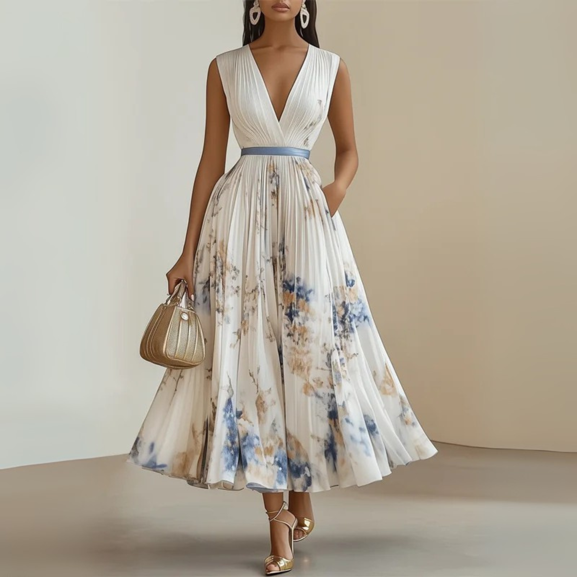 Flowy Sleeveless Maxi Dress V-Neck