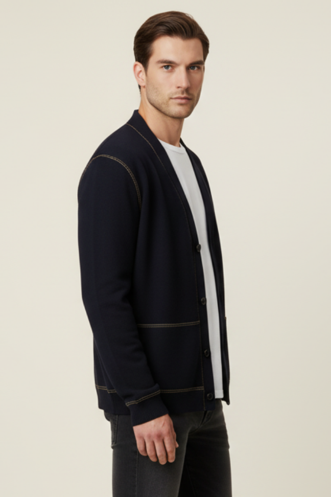 Fall Wool Knit Cardigan — Minimalist Open-Front Sweater with Fine Stitch Detailing