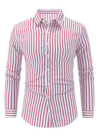 Mens Vertical Stripe Dress Shirt Mandarin Collar
