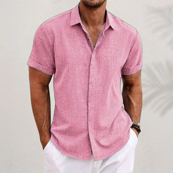 Mens Linen Shirt Short Sleeve Summer Five Color