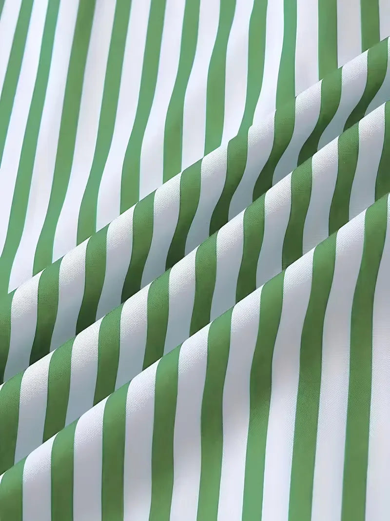 Mens Vertical Stripe Dress Shirt Mandarin Collar