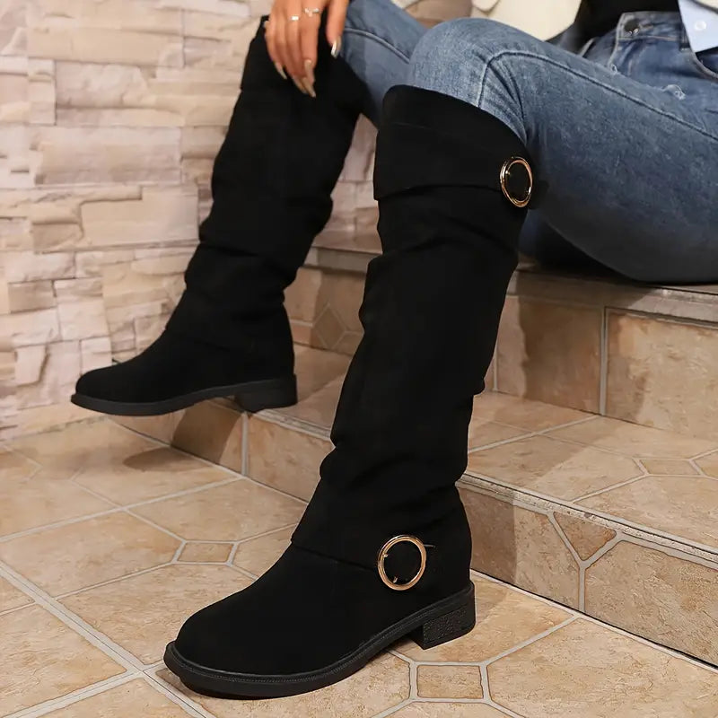 Tall Premium Boots Block Heel Round Toe Knee High Women's