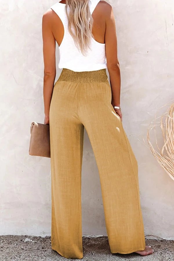 High Waist Trousers Smocked Waist