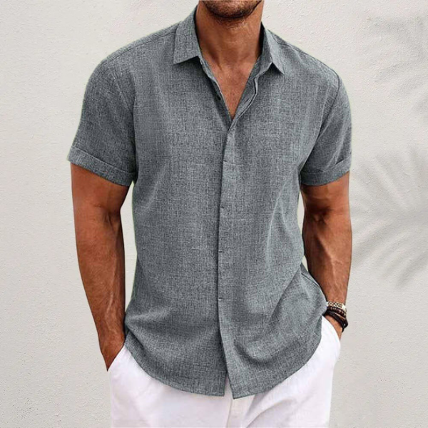 Mens Linen Shirt Short Sleeve Summer Five Color