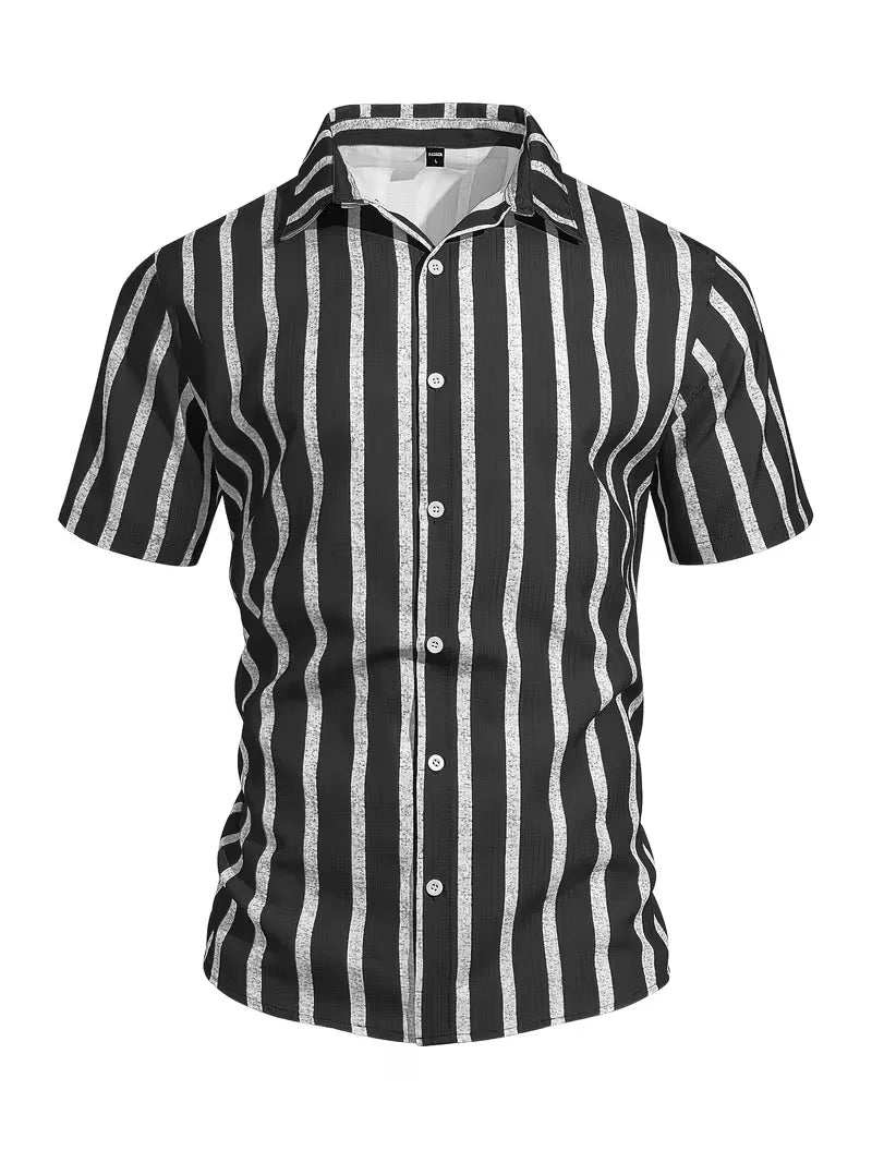 Mens Short Sleeve V Neck Stripe Shirt
