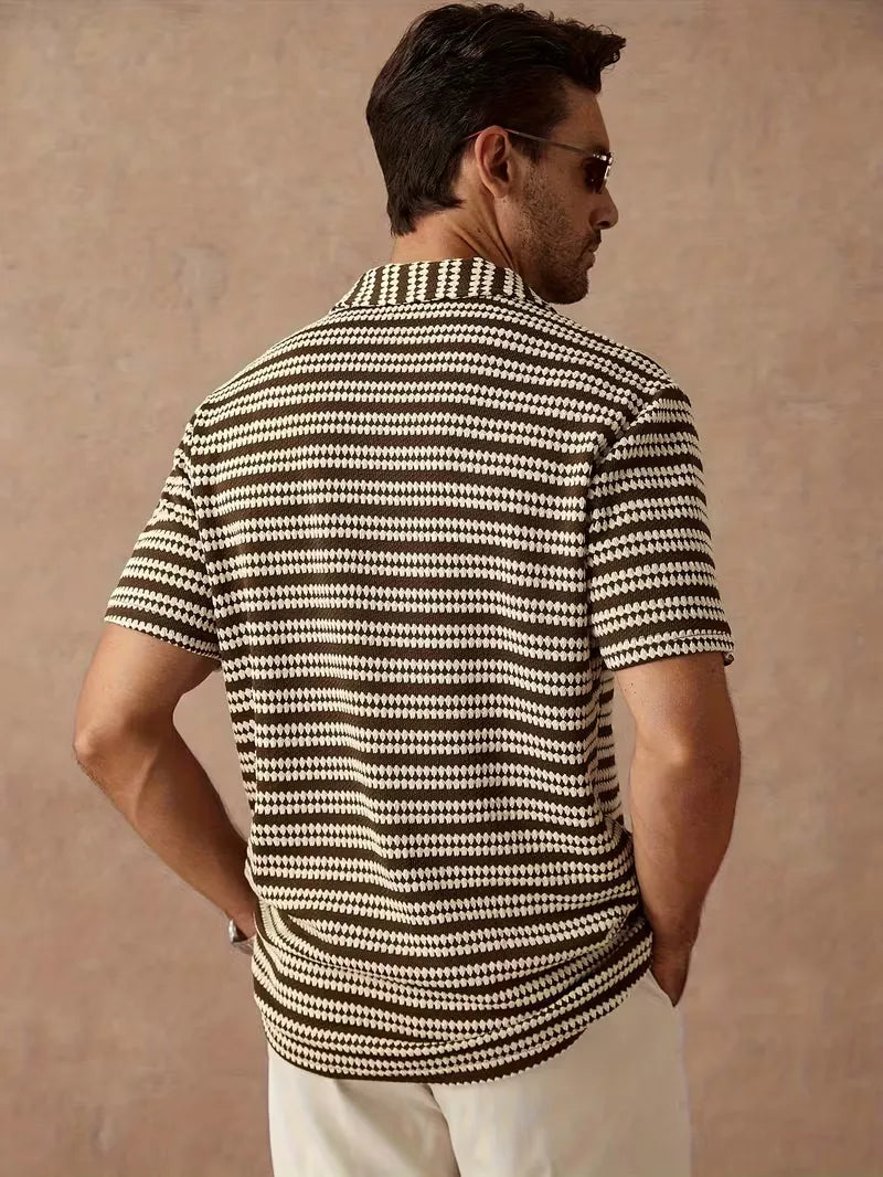 Mens Short Sleeve Jacquard Stripe Shirt