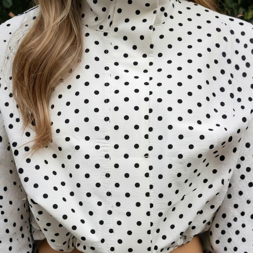 Ophelia | Fall Polka-Dot Jacket with High Collar and Dolman Sleeves
