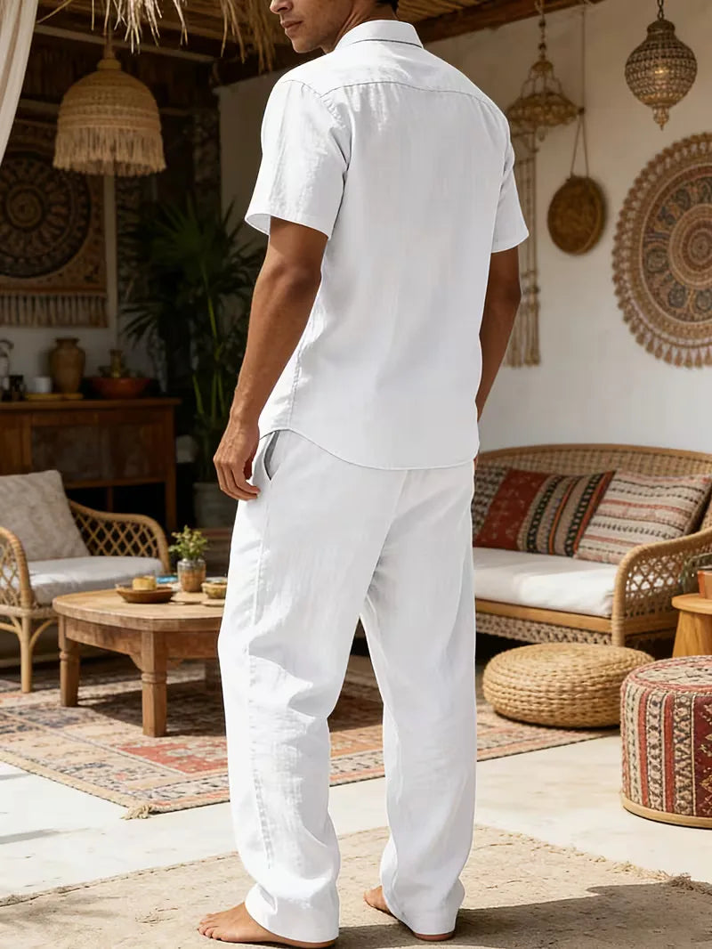 Mens Summer Linen Set Short Sleeve