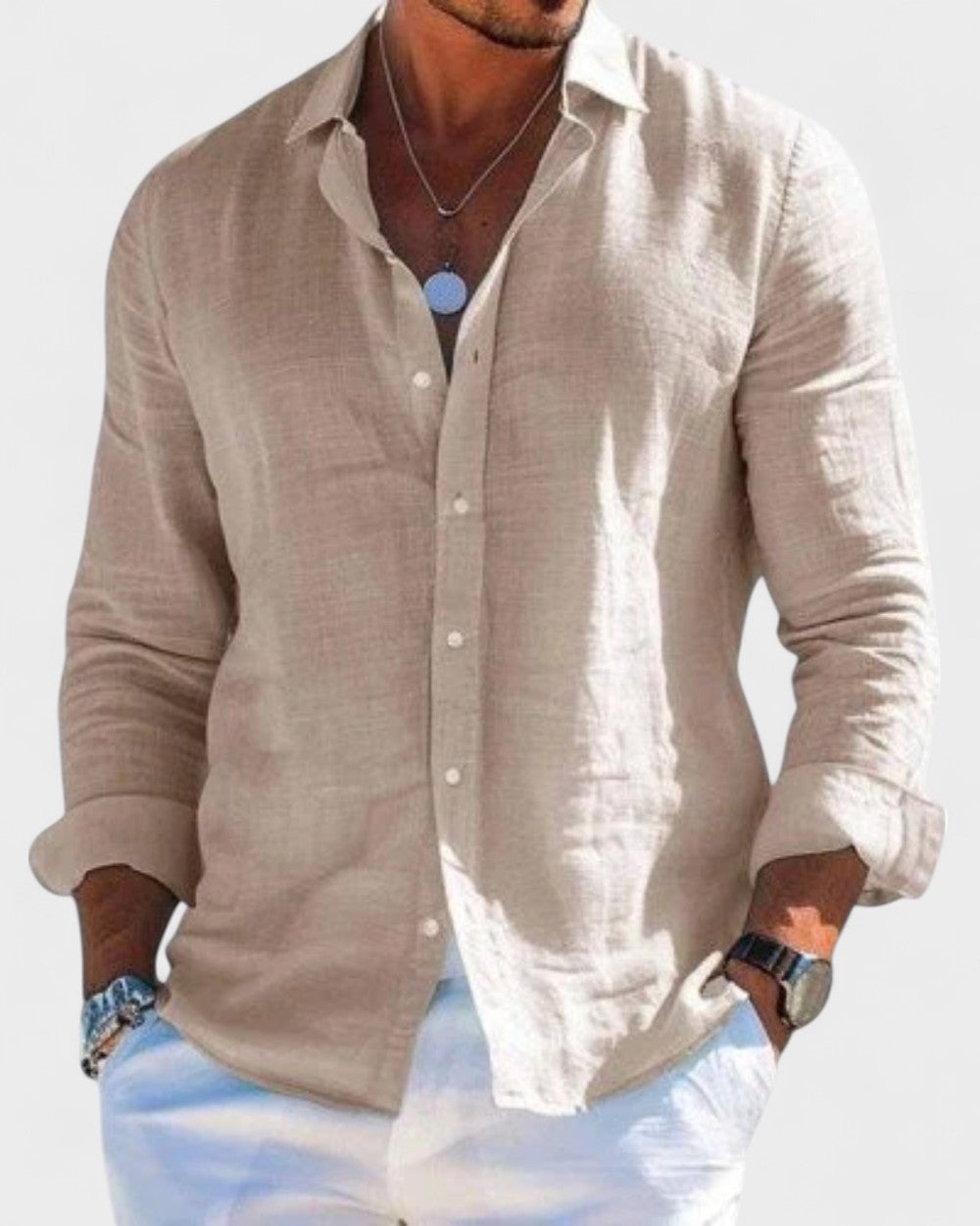 Mens Linen Shirt Long Sleeve Five Color