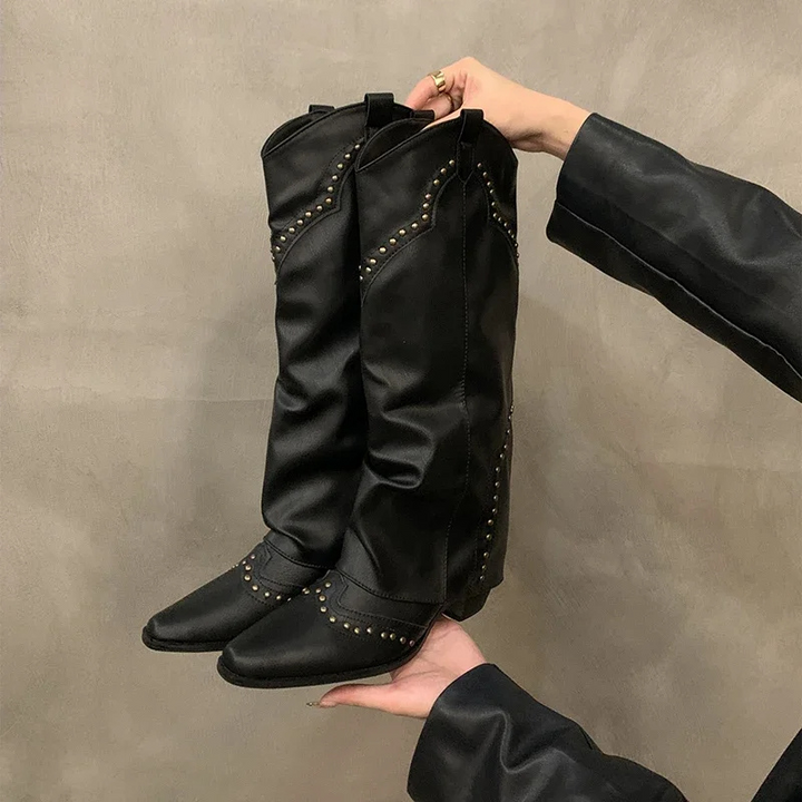Knee High Cowboy Boots Western Block Heel Women's