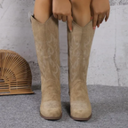 Suede Cowboy Boots Knee High Block Heel Western Women's
