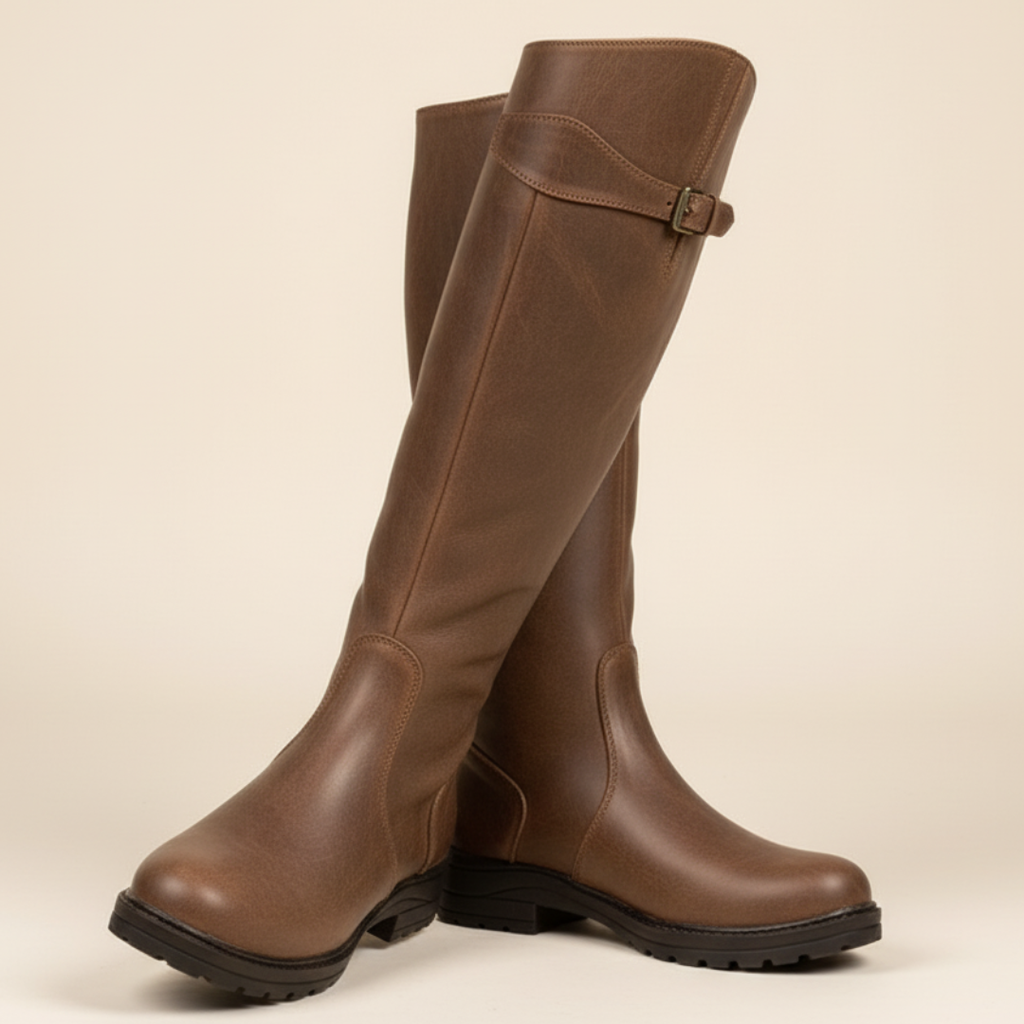 Fall Riding Knee-High Boots — Waterproof Buckle Detail Outdoor Design