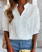 V-Neck Puff Sleeve Blouse Lightweight